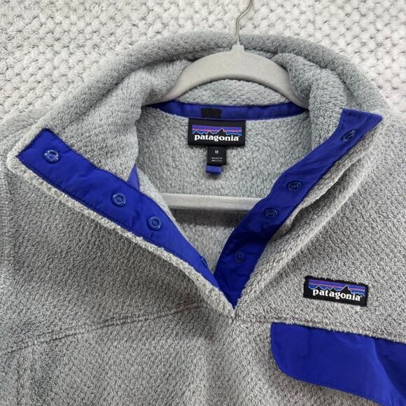 Patagonia Sweater Womens M Gray Blue Re-Tool Snap-T Pullover Fleece Pocket - Picture 7 of 15